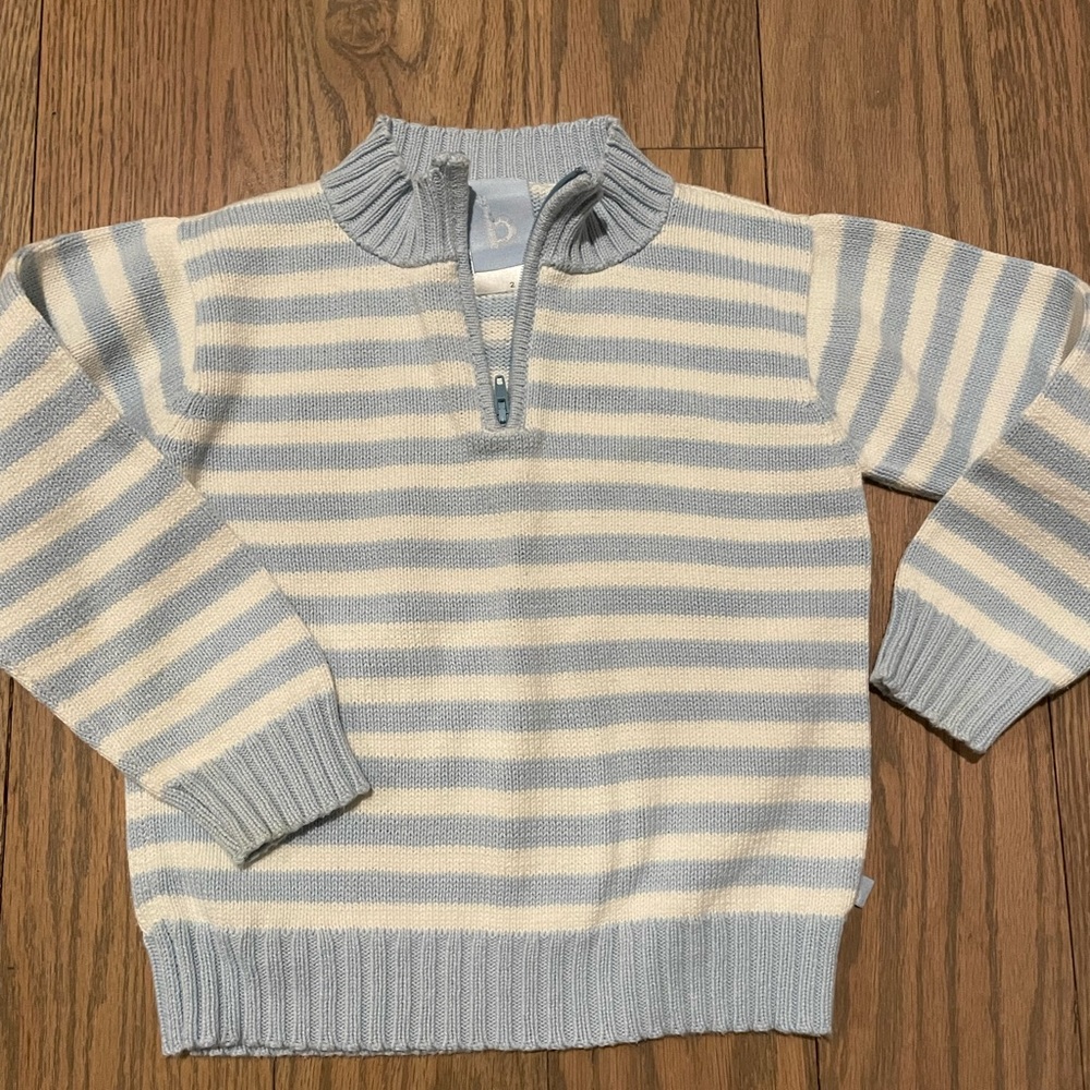 Bella Bliss size 2 quarter zip sweater stripped blue white